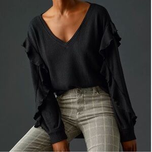 Anthropologie Pilcro Ruffled V-Neck Top Size Medium